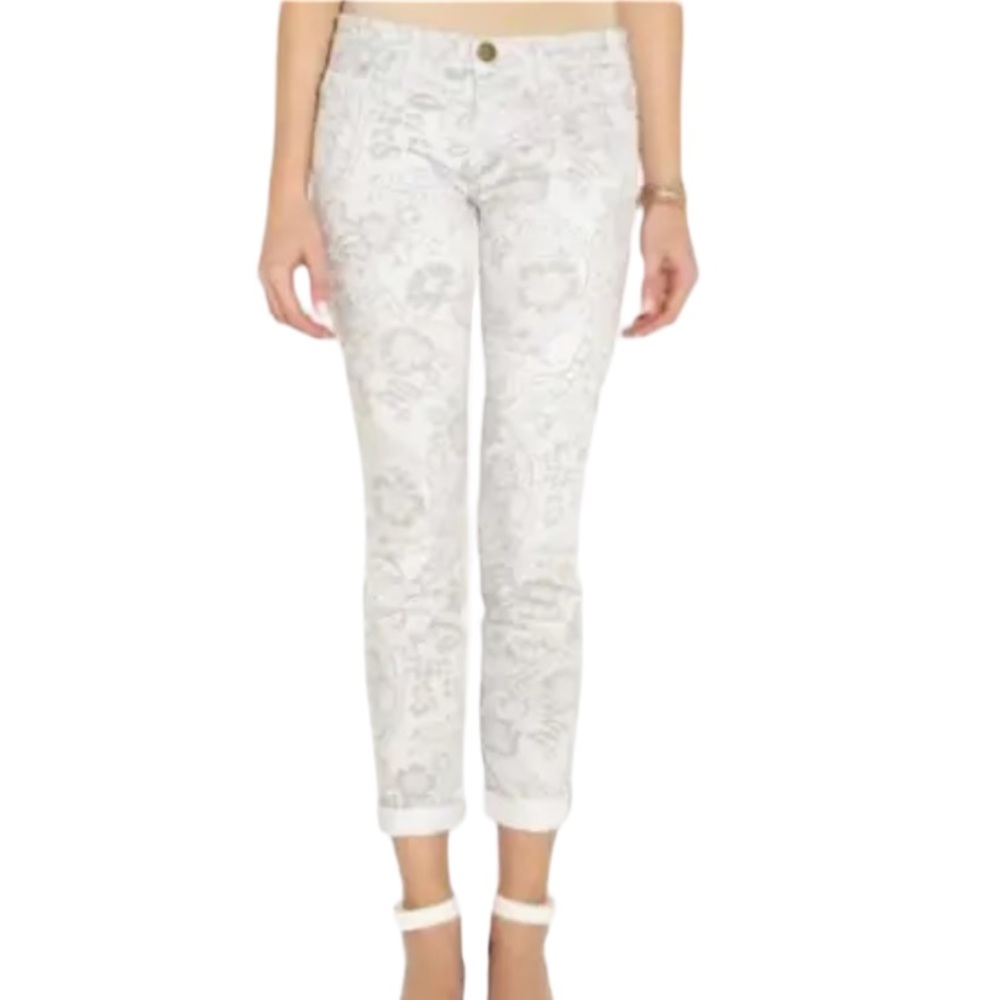 Current Elliott Rolled Skinny Sandstone Lace Printed Cropped Jeans - 26